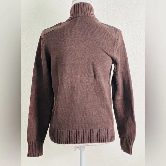 Lauren Ralph Lauren Women Knit Full Zip Long Sleeve Sweater In Brown Size Medium - Picture 2 of 8